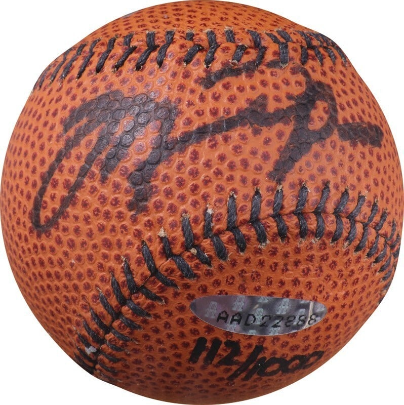 Michael Jordan Signed Basketball-Baseball Hybrid Limited Edition 112/1000 UDA: Michael Jordan Signed Basketball-Baseball Hybrid Limited Edition 112/1000 UDA This unique Nike basketball-baseball hybrid has been hand-signed by basketball legend Michael Jordan. The ball, which reta