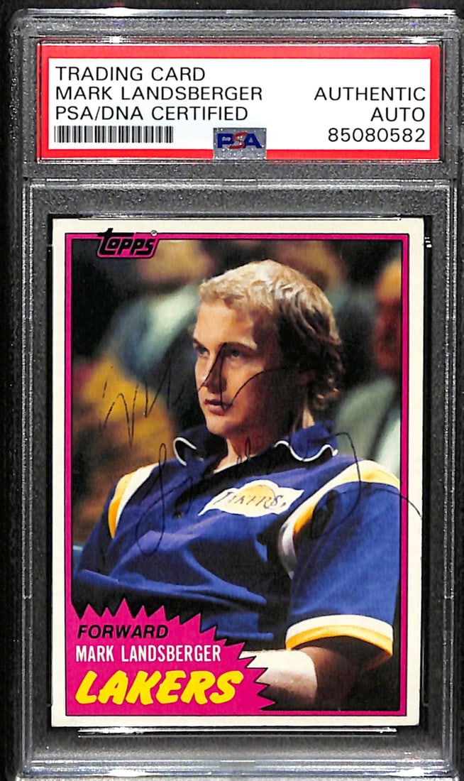 Mark Landsberger Signed 1981 Topps Card Lakers PSA/DNA 183794: Mark Landsberger Signed 1981 Topps Card Lakers PSA/DNA 183794 This is an original 1981 Topps basketball card featuring Mark Landsberger, a notable player for the Los Angeles Lakers. The card is authen