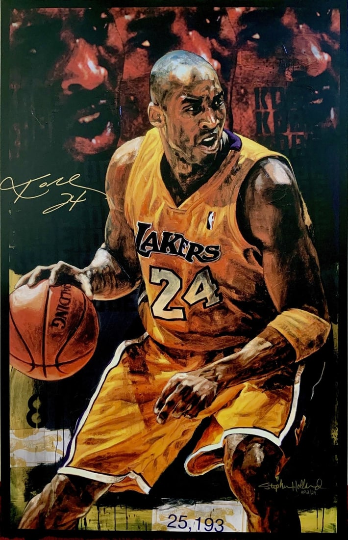 Artist Proof Kobe Bryant Stephen Holland Dual Signed Canvas 28.5x44.5 PSA 10 (1 of 6)