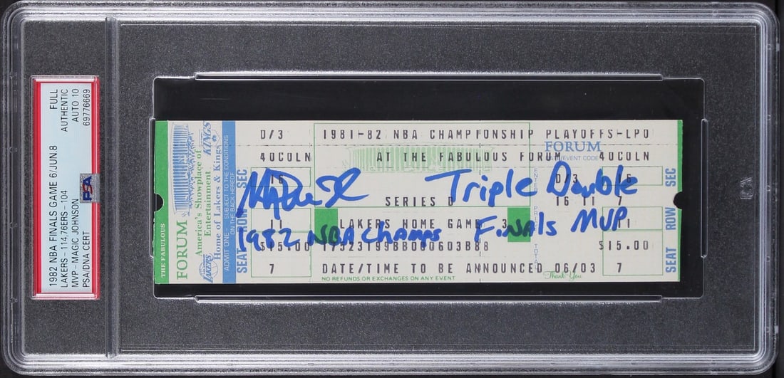 PSA Slabbed Magic Johnson 1982 Finals Game 6 Ticket Stub (1 of 2)