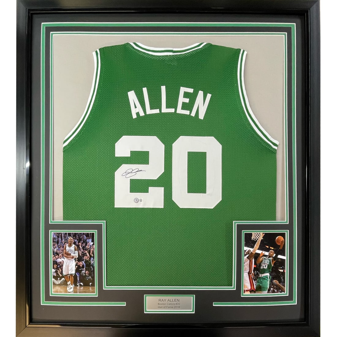 Framed Signed Ray Allen Boston Celtics Jersey Beckett COA: Framed Signed Ray Allen Boston Celtics Jersey Beckett COA This professionally framed and matted jersey features the autograph of Ray Allen, a legendary NBA player known for his time with the Boston Ce