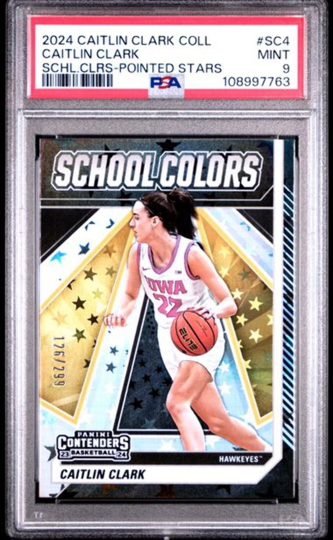 2024 Panini Caitlin Clark #SC4 School Colors #/2 PSA 9 Graded Card (1 of 2)