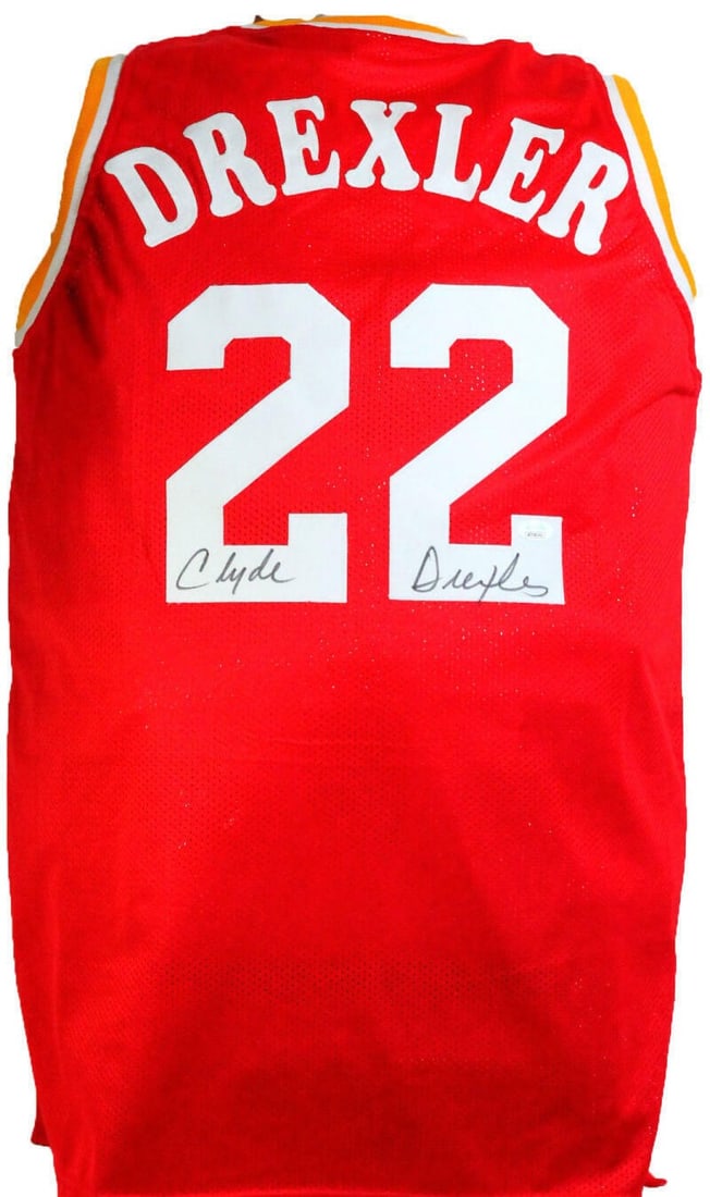 Houston Rockets Clyde Drexler Signed Red Pro Style Jersey JSA (1 of 9)
