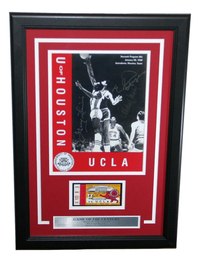 1968 Game Of The Century Framed Collage Houston Cougars vs UCLA Bruins: 1968 Game Of The Century Framed Collage Houston Cougars vs UCLA Bruins Celebrate a monumental moment in college basketball history with this framed collage commemorating the 1968 Game of the Century b