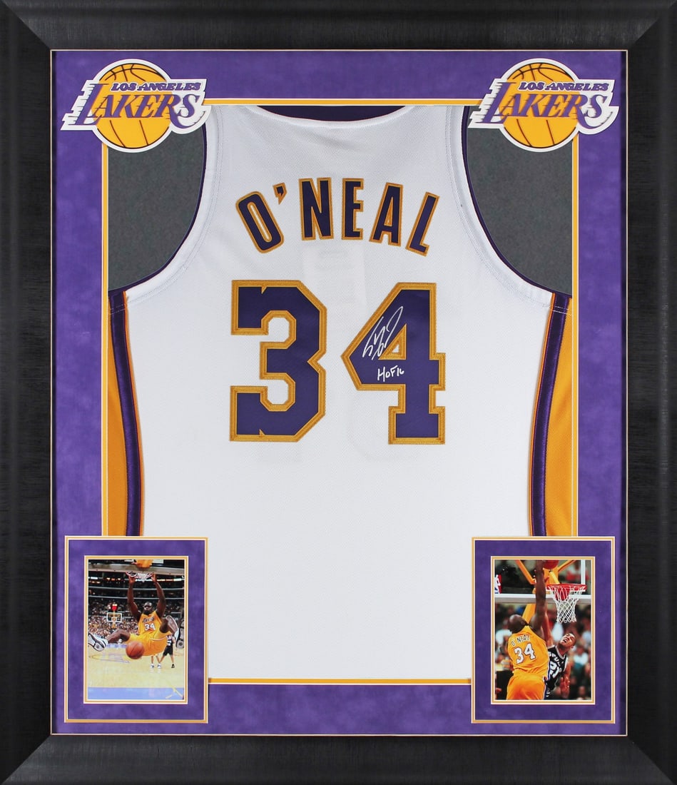 Shaquille O'Neal Signed Lakers Framed Jersey HOF 16 BAS Authenticated: Shaquille O'Neal Signed Lakers Framed Jersey HOF 16 BAS Authenticated This authentic framed jersey commemorates Shaquille O'Neal's legendary career with the Los Angeles Lakers. The item features a cla