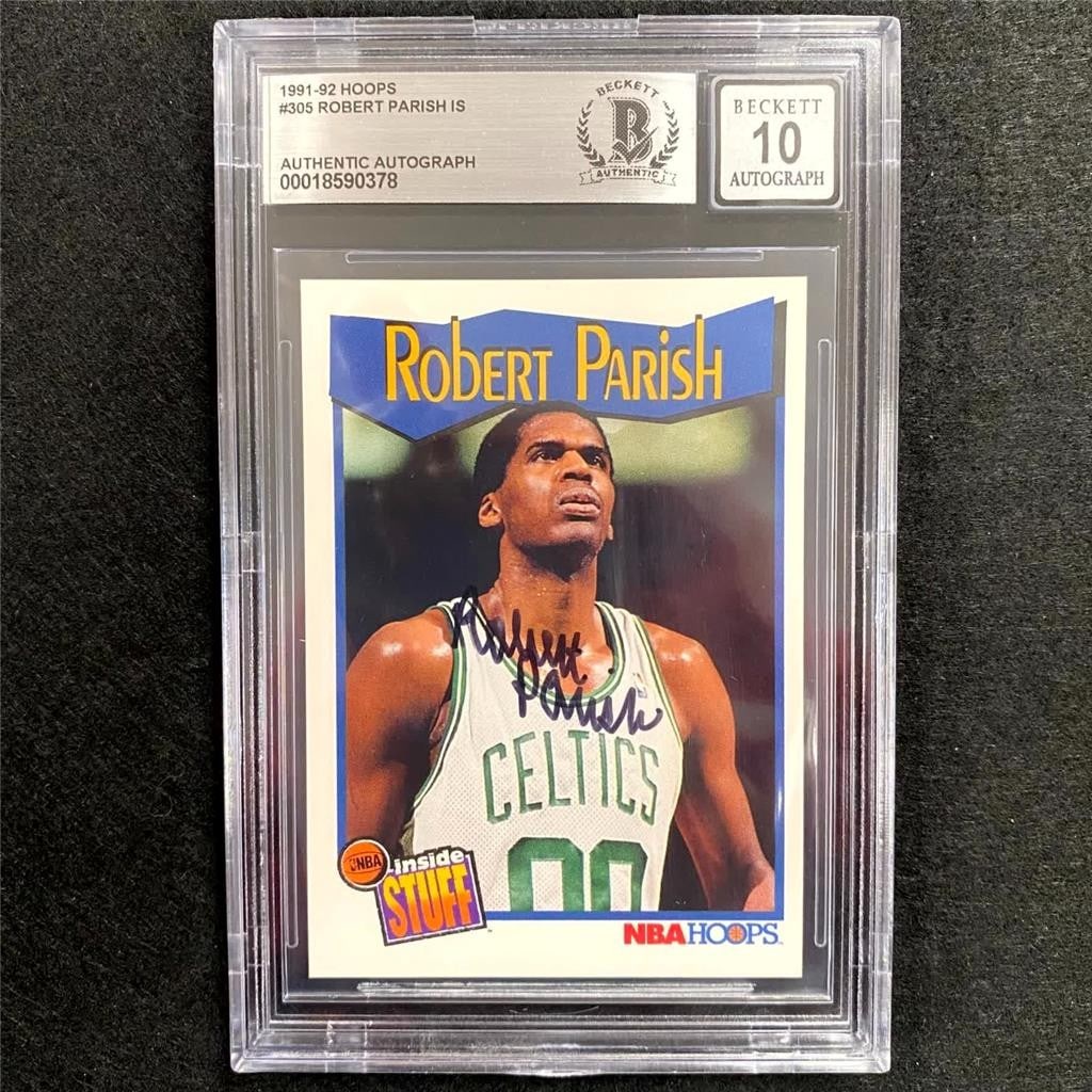 1991 92 NBA Hoops Inside Stuff Robert Parish BAS 10 Auto Card (1 of 2)