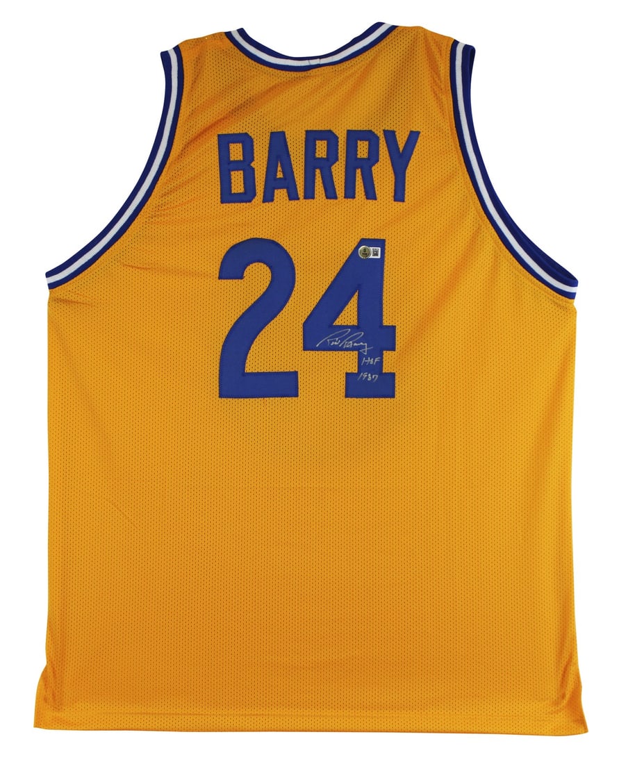 Rick Barry Signed Yellow Pro Style Jersey HOF 1987 BAS Authenticated: Rick Barry Signed Yellow Pro Style Jersey HOF 1987 BAS Authenticated This authentic yellow pro style jersey features the inscription "HOF 1987" and has been personally signed by NBA Hall of Famer Rick
