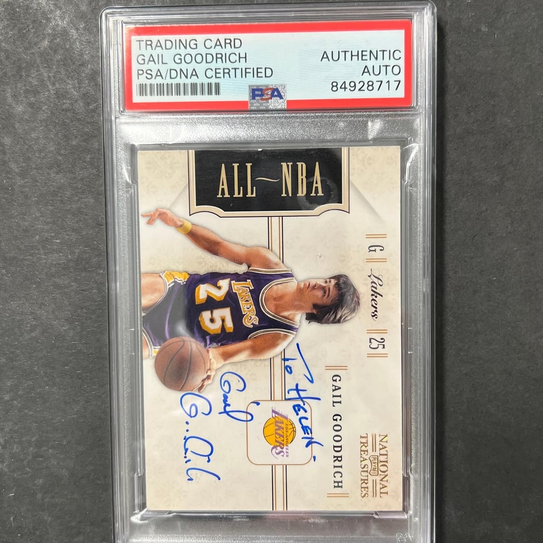 2011 Panini #8 Gail Goodrich Signed Card PSA/DNA Lakers: 2011 Panini #8 Gail Goodrich Signed Card PSA/DNA Lakers This 2011 Panini #8 trading card features the signature of basketball legend Gail Goodrich. The autograph has been authenticated by PSA/DNA Auth