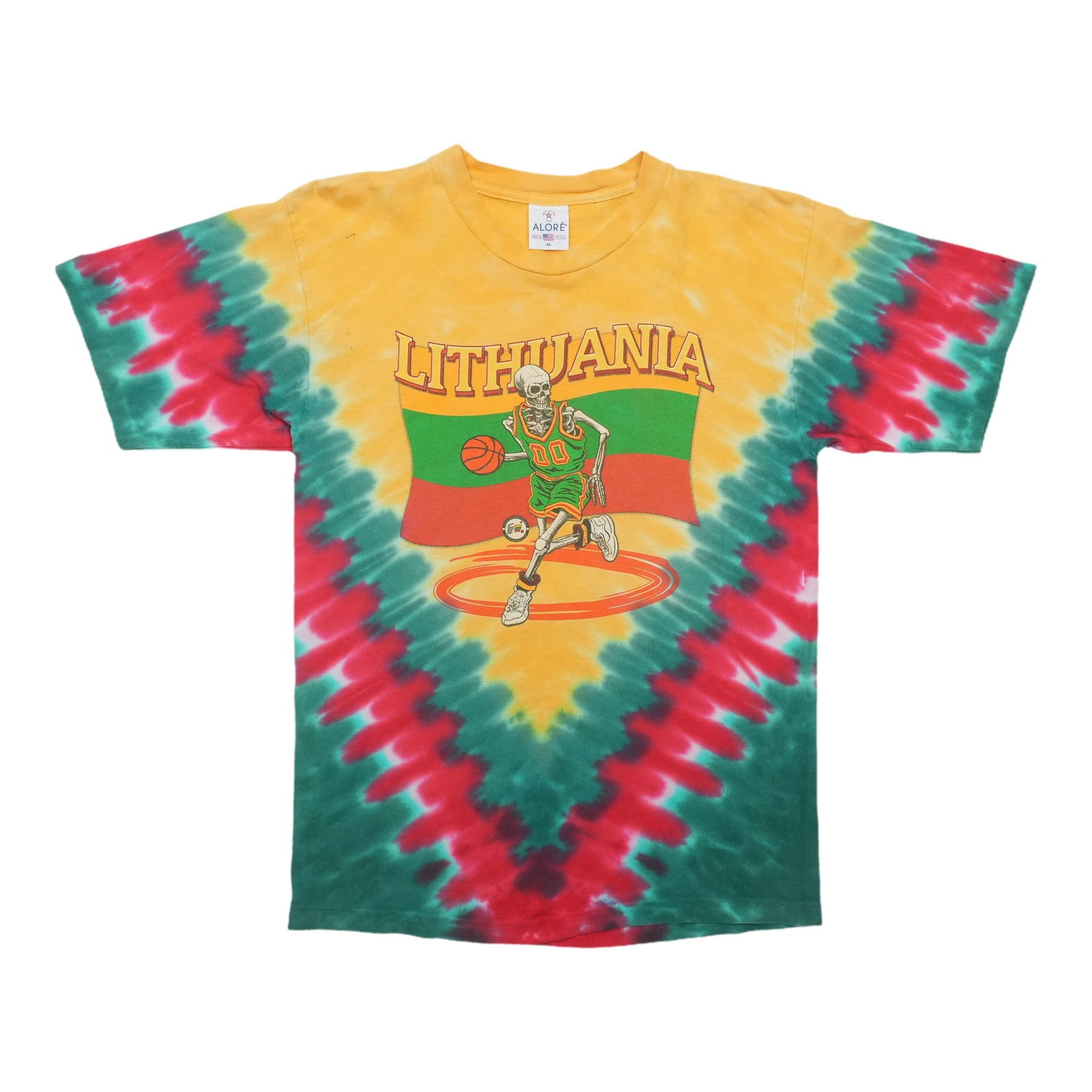Vintage 1992 Lithuania Basketball Tie Dye Cotton Shirt Medium: Vintage 1992 Lithuania Basketball Tie Dye Cotton Shirt Medium This is an original vintage 1992 Lithuania Basketball tie dye shirt, not a modern reproduction. The shirt features a classic tie dye patte