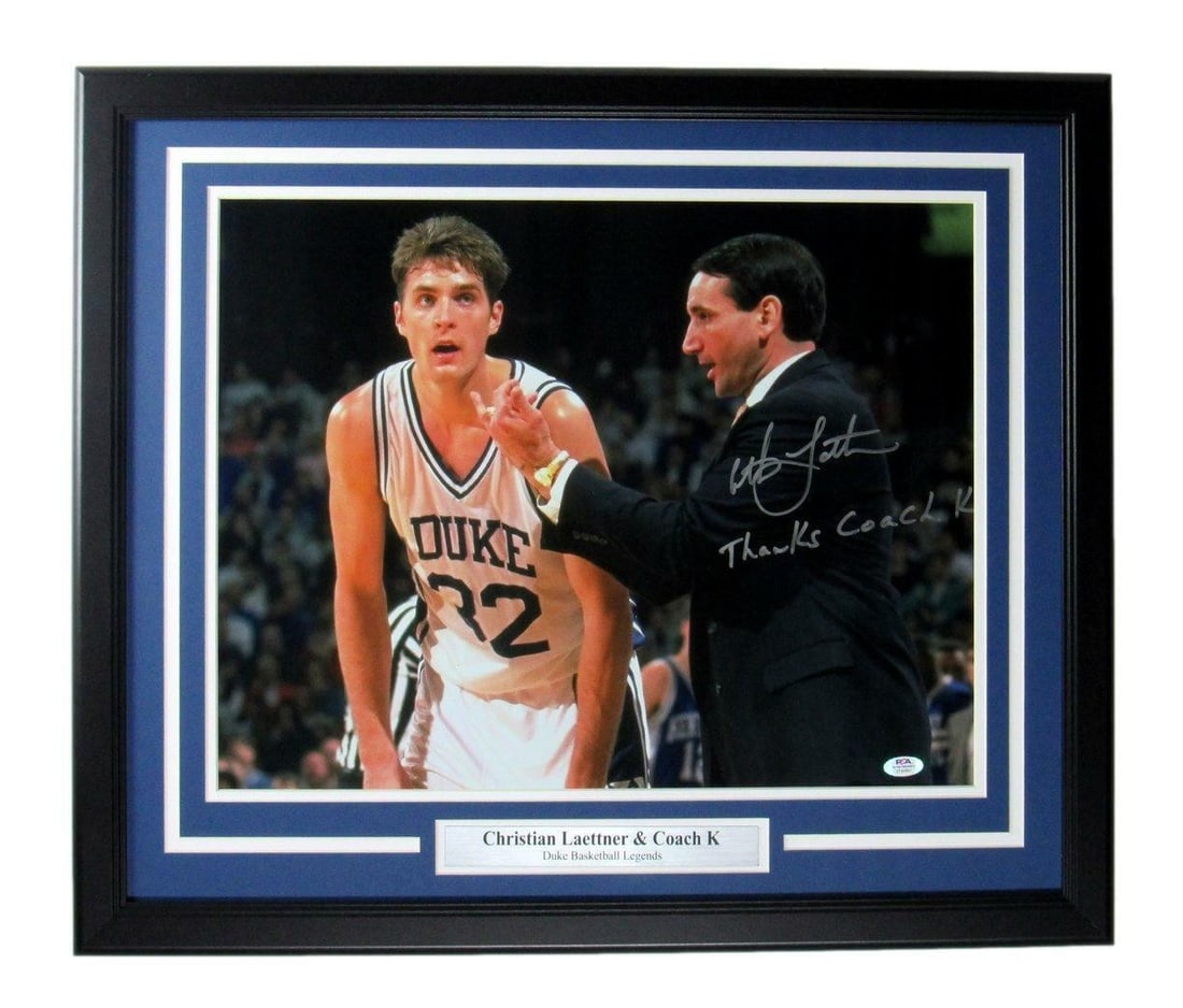 Framed 16x20 Duke University Photo Signed and Inscribed by Christian Laettner PSA/DNA (1 of 4)