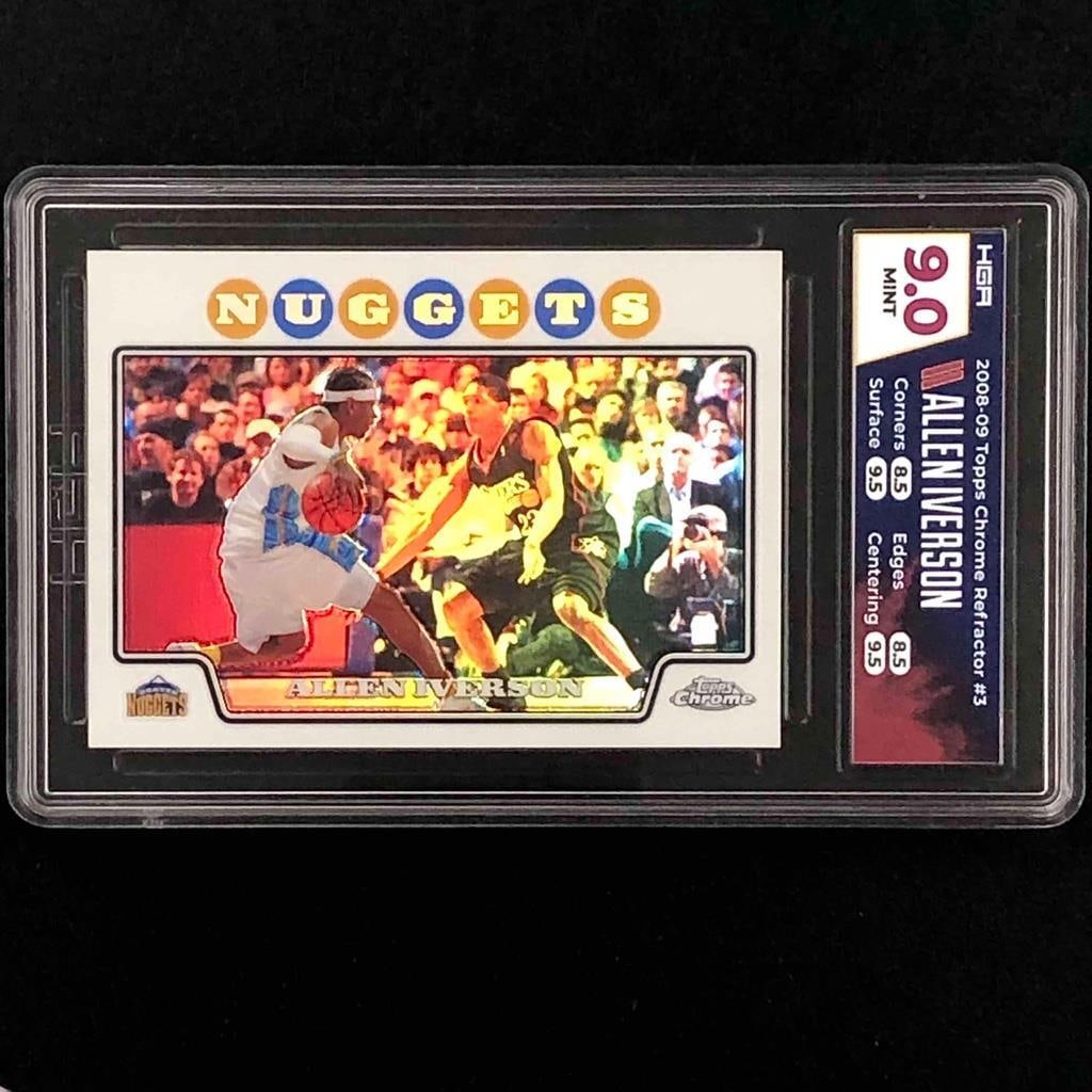 2008-09 Topps Chrome Allen Iverson HOF Refractor Card HGA 9 Denver Nuggets: 2008-09 Topps Chrome Allen Iverson HOF Refractor Card HGA 9 Denver Nuggets This 2008-09 Topps Chrome #3 Allen Iverson HOF Refractor card is a must-have for basketball enthusiasts and collectors alike.