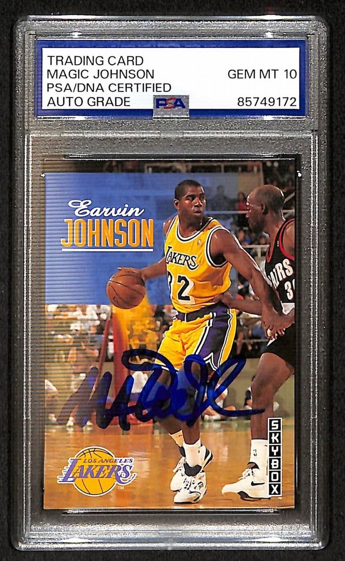 1992-93 Skybox Basketball Card 358 Magic Johnson PSA DNA 10 Autograph (1 of 2)