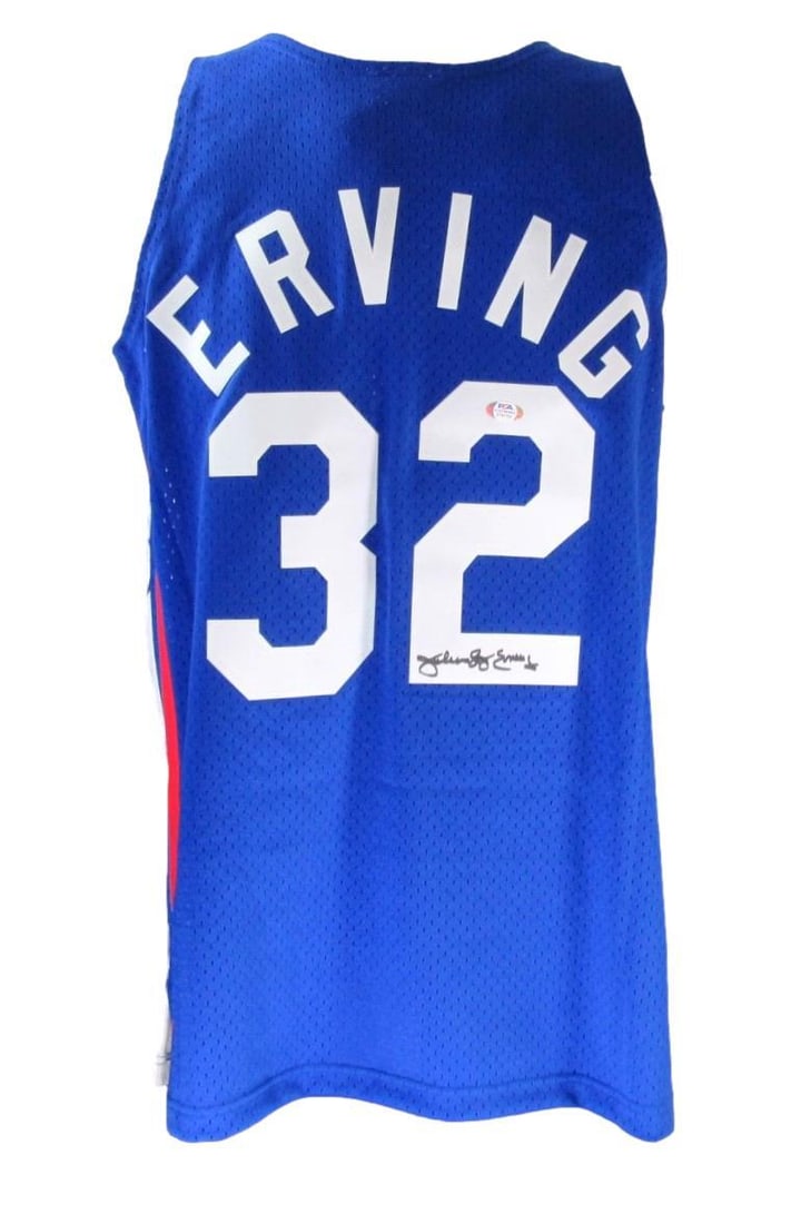 Julius Erving HOF Autographed Mitchell & Ness Jersey New York Nets PSA/DNA: Julius Erving HOF Autographed Mitchell & Ness Jersey New York Nets PSA/DNA Celebrate the legacy of basketball legend Julius "Dr. J" Erving with this authentic Mitchell & Ness New York Nets jersey. Thi