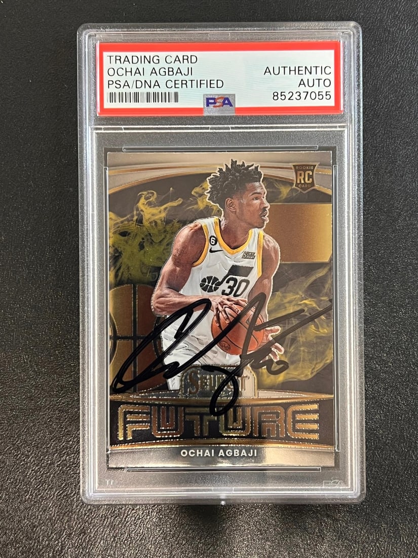 Ochai Agbaji Autographed 2022-23 Panini-Select Card PSA DNA Utah Jazz (1 of 2)