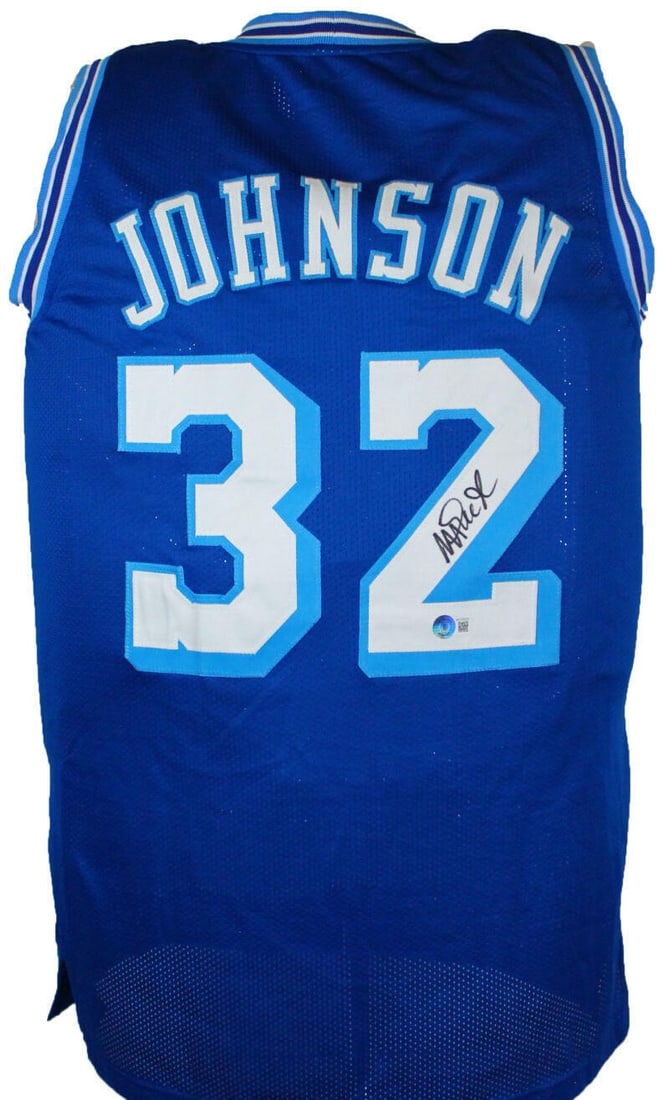 Magic Johnson signed Los Angeles Lakers blue jersey Beckett hologram (1 of 10)
