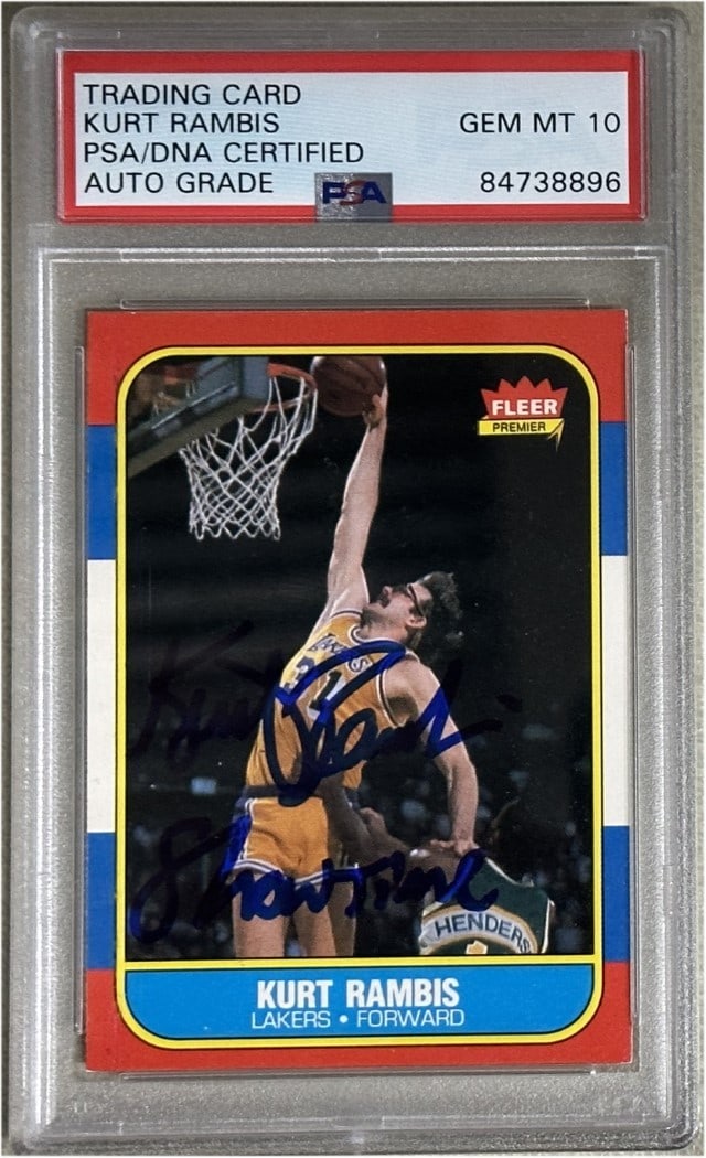 Kurt Rambis Signed 1986 Fleer Rookie Card 89 Autograph PSA Grade 10: Kurt Rambis Signed 1986 Fleer Rookie Card 89 Autograph PSA Grade 10 This is an original 1986 Fleer basketball trading card featuring Kurt Rambis of the Los Angeles Lakers. The card, number 89, has bee