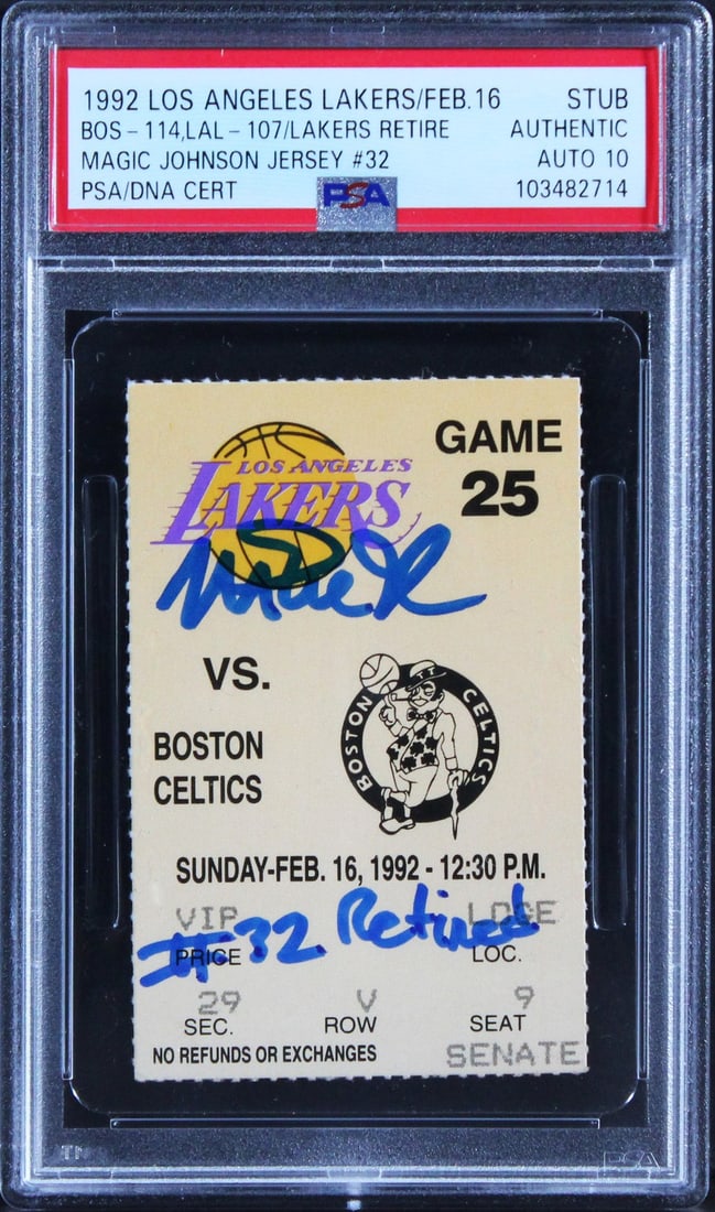 Magic Johnson Signed Ticket Stub #32 Retired PSA Gem Mint 10 (1 of 2)