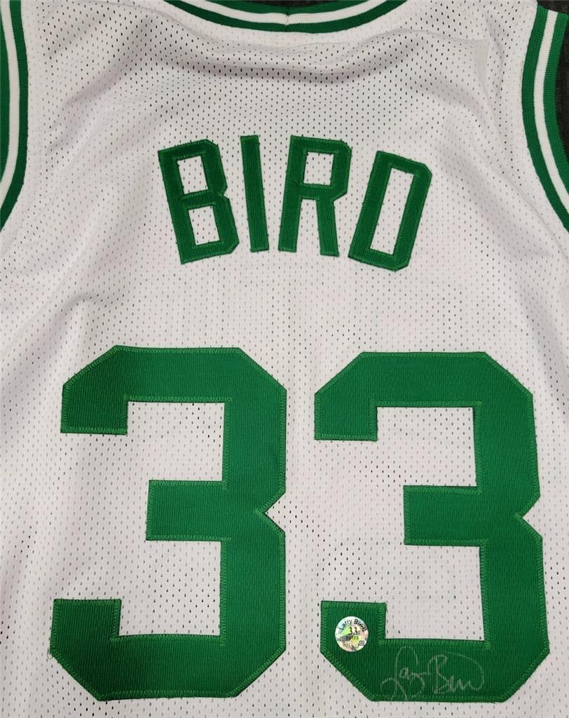 Larry Bird Autographed Boston Celtics Jersey with Hologram: Larry Bird Autographed Boston Celtics Jersey with Hologram This original autographed white Boston Celtics jersey features the iconic signature of Larry Bird, a legendary player in NBA history. The jer
