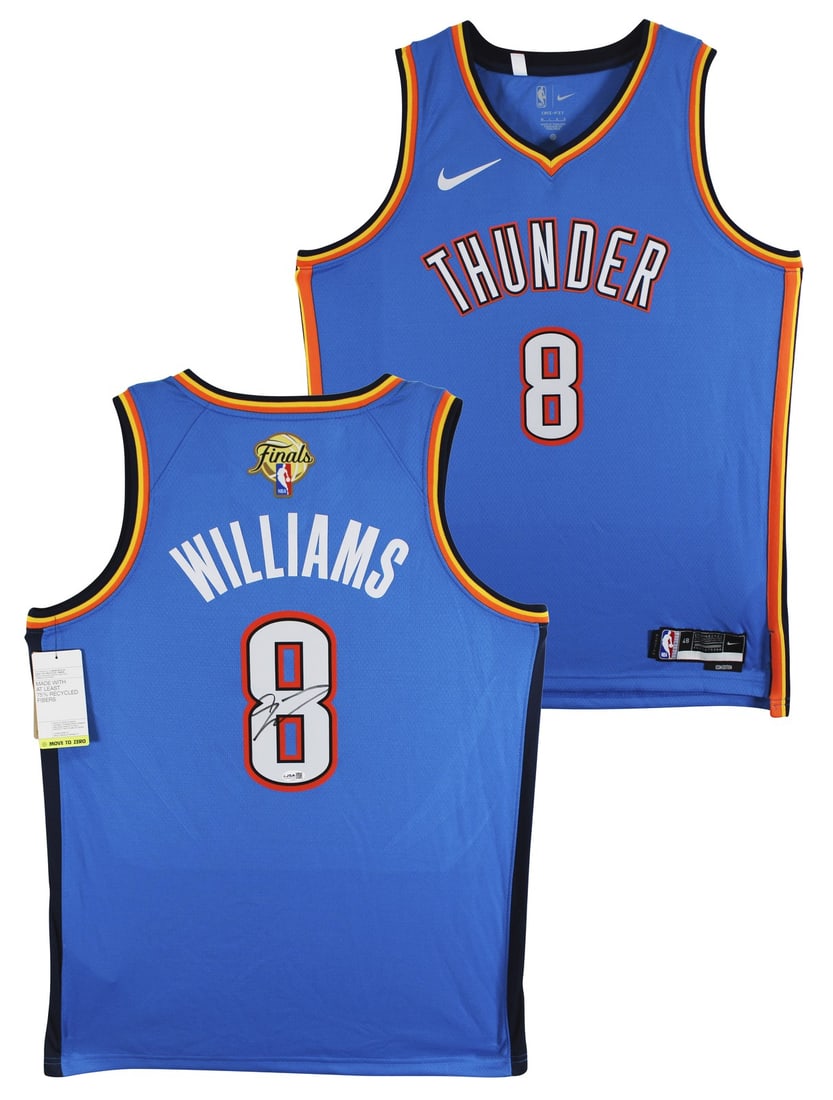 Jalen Williams autographed Thunder Nike Icon Finals jersey JSA: Jalen Williams autographed Thunder Nike Icon Finals jersey JSA This blue Nike Icon Finals Edition Swingman jersey has been personally signed by Jalen Williams of the Oklahoma City Thunder. Each jersey