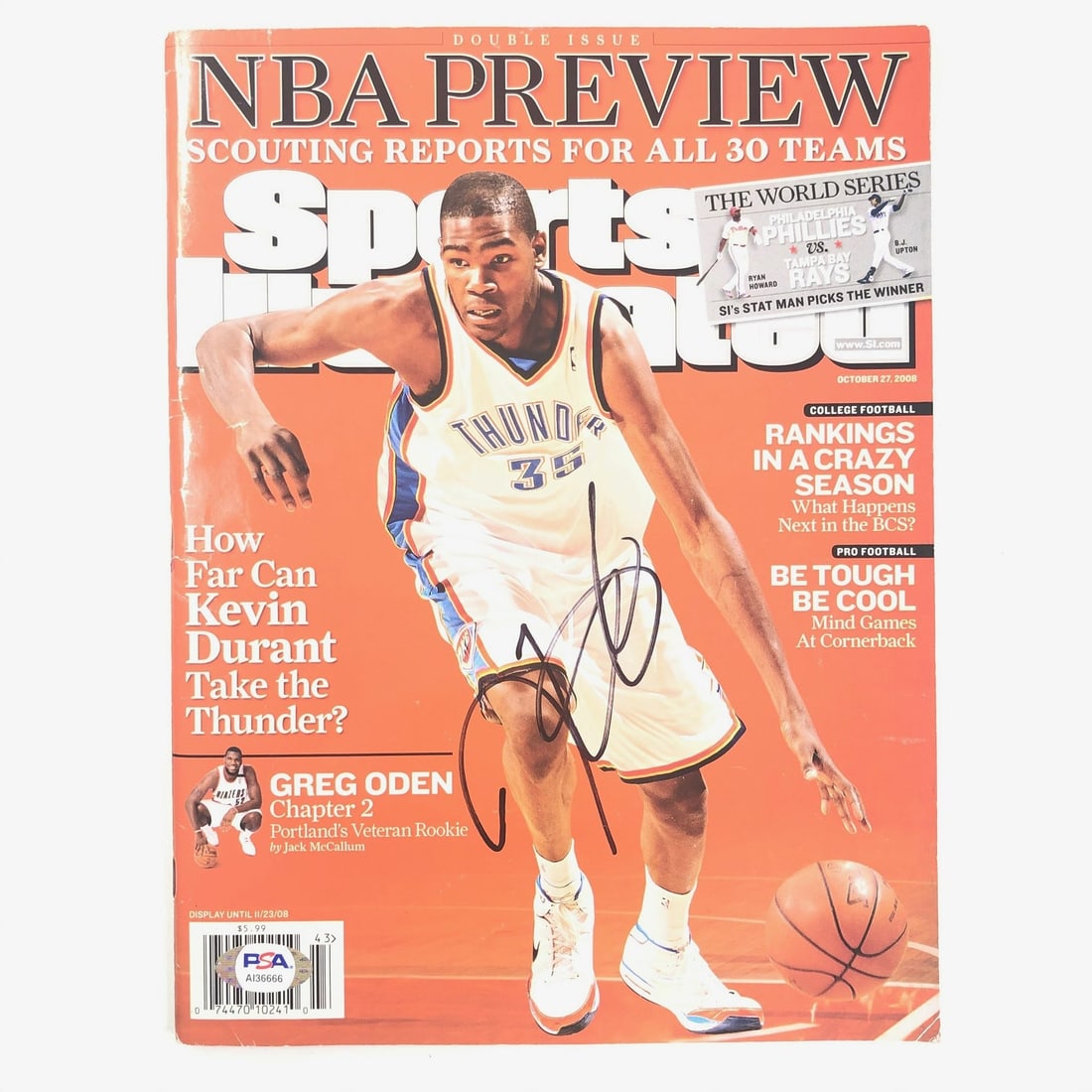 SI Magazine Oklahoma City Thunder Kevin Durant PSA Authenticated Autograph: SI Magazine Oklahoma City Thunder Kevin Durant PSA Authenticated Autograph This Sports Illustrated magazine features the authentic signature of Kevin Durant, who played for the Oklahoma City Thunder. 