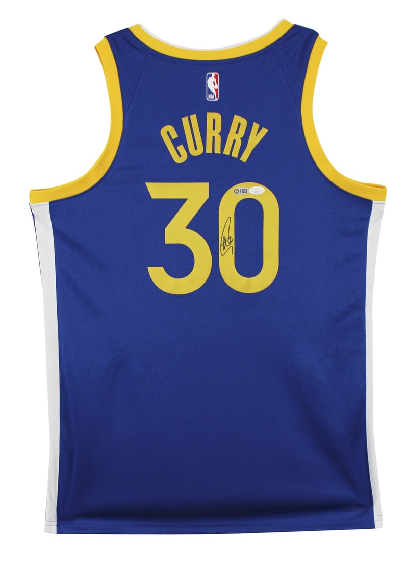 Stephen Curry Autographed Blue Warriors Nike Swingman Jersey with JSA COA: Stephen Curry Autographed Blue Warriors Nike Swingman Jersey with JSA COA This blue Nike Icon Edition Swingman jersey has been personally signed by Stephen Curry of the Golden State Warriors. The auto