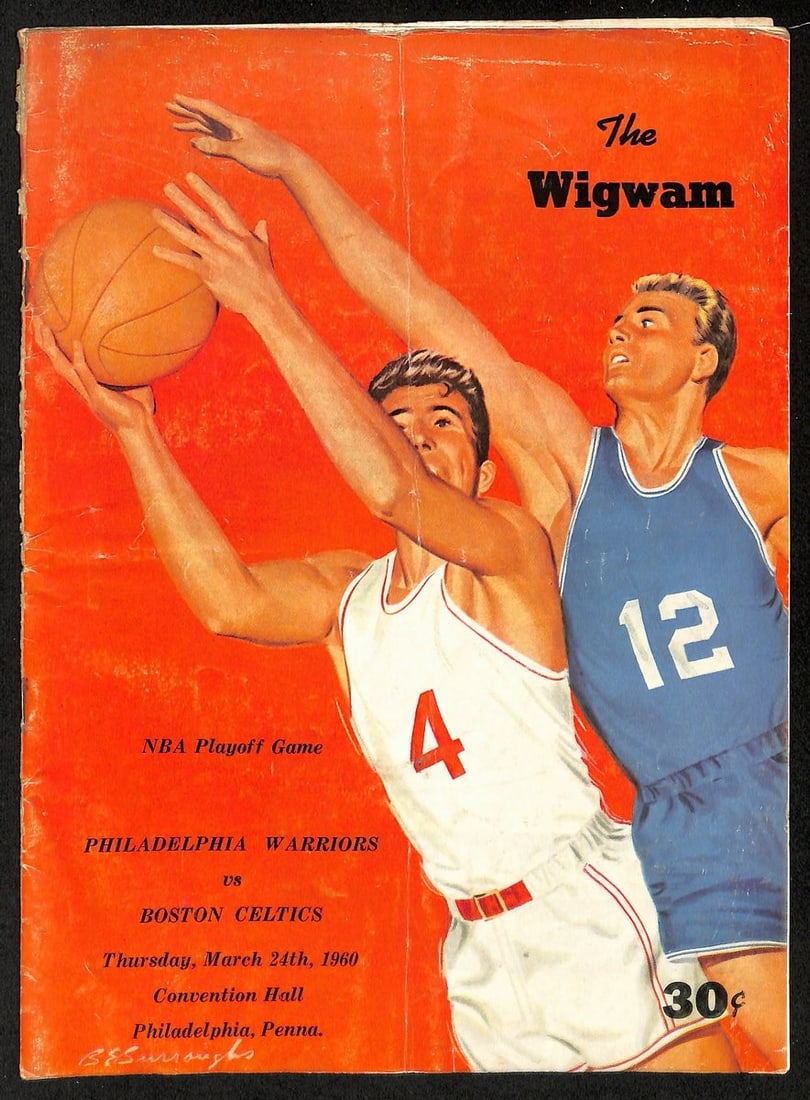 1960 Phila. Warriors vs. Boston Celtics Wigwam Program Basketball: 1960 Phila. Warriors vs. Boston Celtics Wigwam Program Basketball Offered is an original March 24, 1960, program from the Philadelphia Warriors vs. Boston Celtics game held at "The Wigwam." This baske
