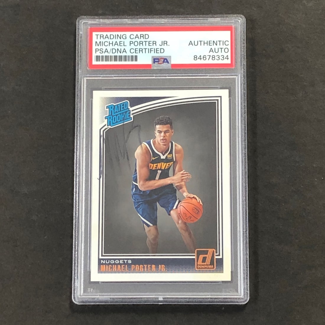 2018-19 Donruss Rated Rookie Michael Porter Jr. Signed PSA Authenticated Card: 2018-19 Donruss Rated Rookie Michael Porter Jr. Signed PSA Authenticated Card Add to your sports card collection with this 2018-19 Donruss Rated Rookie card featuring a signed autograph by Michael Por