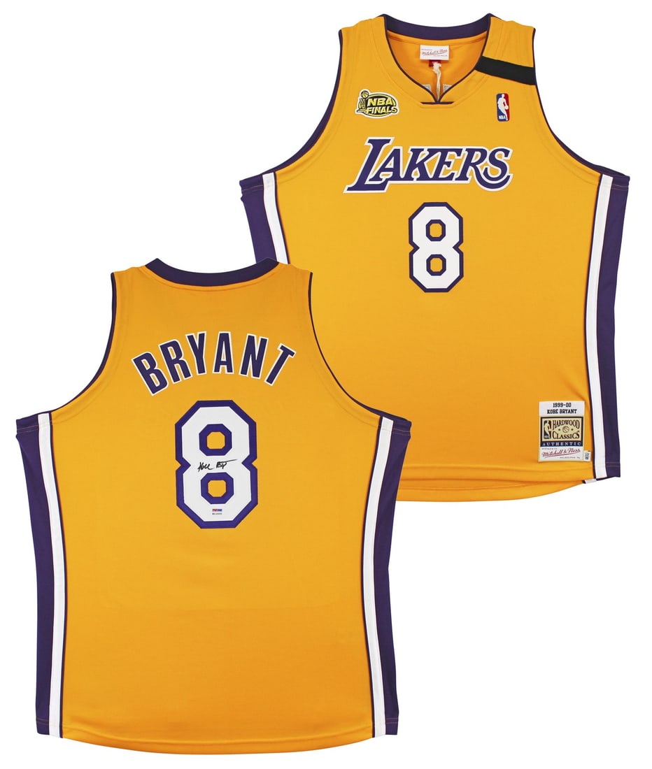Kobe Bryant Lakers 1999 2000 Mitchell Ness Authentic Jersey PSA: Kobe Bryant Lakers 1999 2000 Mitchell Ness Authentic Jersey PSA This pre-owned yellow 1999-2000 Mitchell & Ness Hardwood Classics Authentic jersey has been personally signed by Kobe Bryant of the Los 