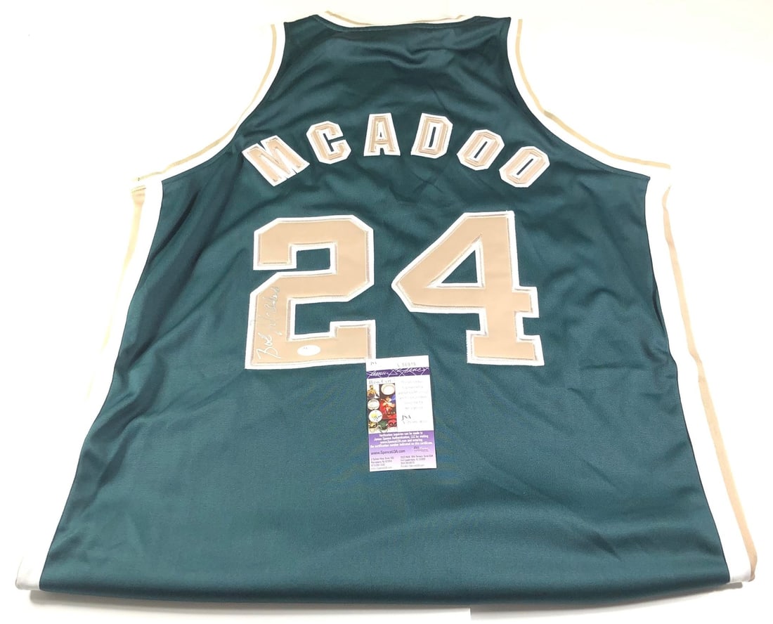 Bob McAdoo Autographed Basketball Jersey JSA Authenticated: Bob McAdoo Autographed Basketball Jersey JSA Authenticated This original, pre-owned stitched jersey is autographed by Bob McAdoo, a former NBA player known for his time with the Buffalo Braves, LA Lak