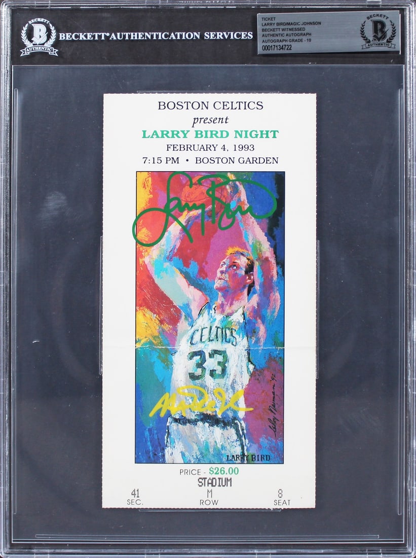 Larry Bird Night Ticket Stub Signed by Bird and Magic Johnson BAS 10 (1 of 2)