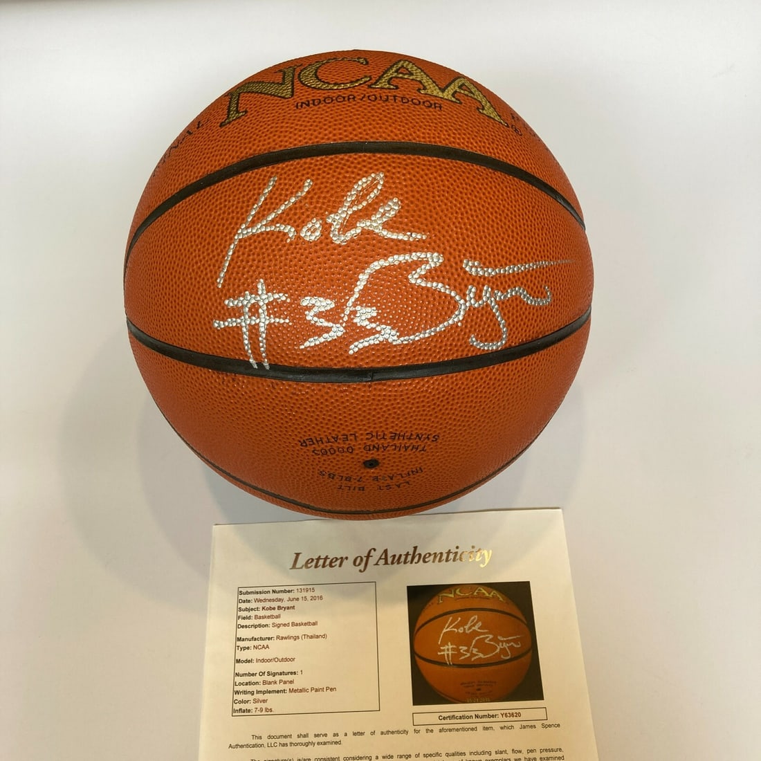 Kobe Bryant High School Era Signed NCAA Basketball With JSA Full Letter: Kobe Bryant High School Era Signed NCAA Basketball With JSA Full Letter Celebrate the legacy of Kobe Bryant with this beautiful #33 Pre Rookie signed basketball from his high school era. This NCAA Off