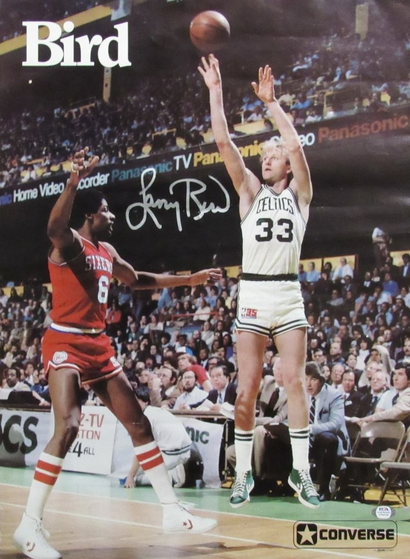 Larry Bird Autographed 16.5x23 Celtics Photo PSA/DNA Certified: Larry Bird Autographed 16.5x23 Celtics Photo PSA/DNA Certified Capture a piece of basketball history with this original signed photograph of Larry Bird, a Hall of Fame legend of the Boston Celtics. Me