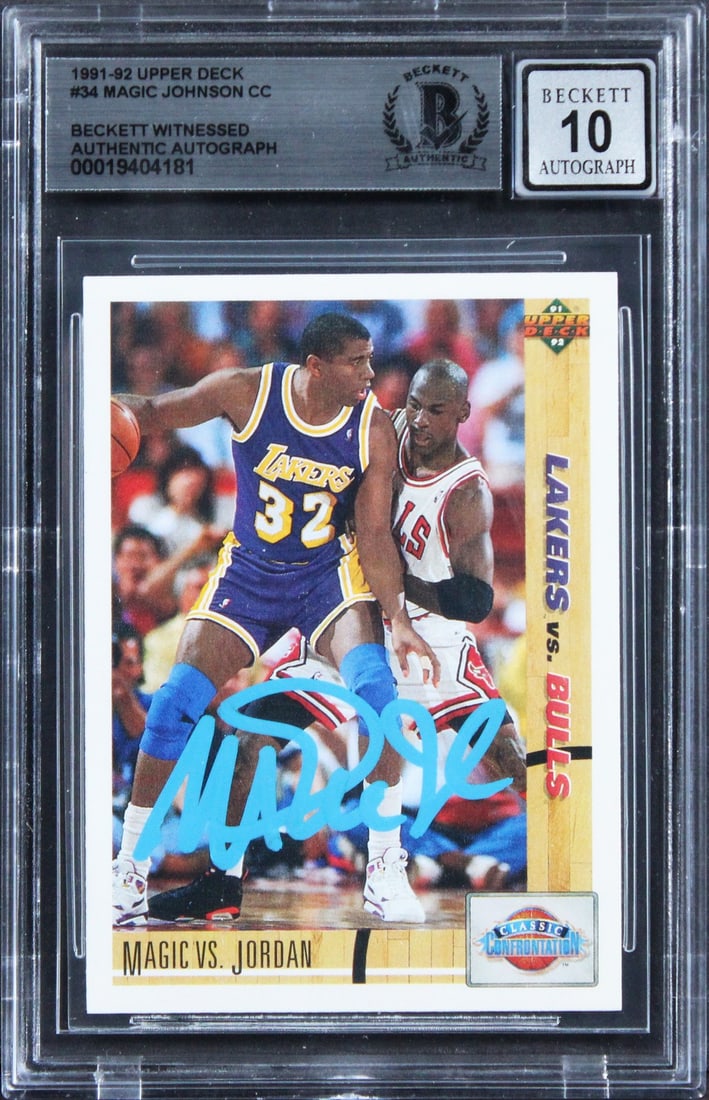 1991 Upper Deck #34 Magic Johnson Auto Beckett 10 Slabbed Basketball Card (1 of 2)