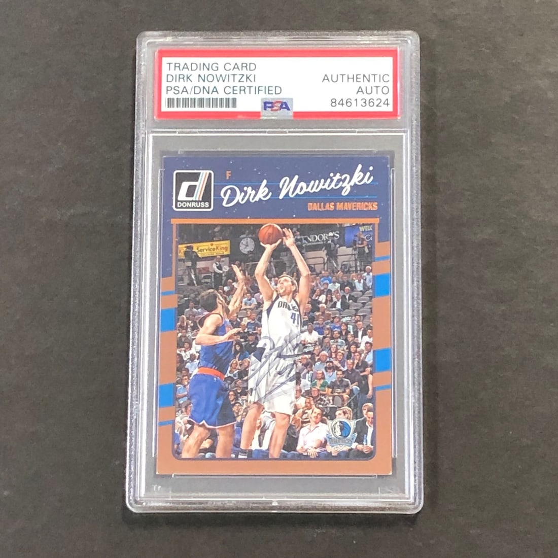 2016 Donruss #77 Dirk Nowitzki Autographed Card PSA/DNA Certified: 2016 Donruss #77 Dirk Nowitzki Autographed Card PSA/DNA Certified This is a 2016 Donruss #77 basketball card featuring a signature from Dirk Nowitzki, a legendary player for the Dallas Mavericks. The 