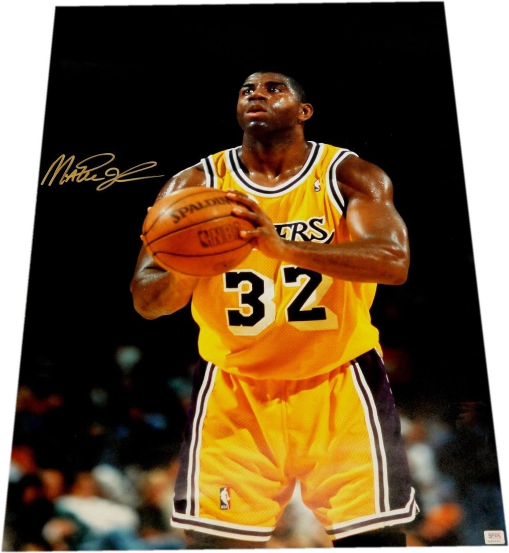 PSA DNA Authenticated 20x30 Photo Signed by Magic Johnson Los Angeles Lakers: PSA DNA Authenticated 20x30 Photo Signed by Magic Johnson Los Angeles Lakers This is a 20" x 30" photograph autographed by Magic Johnson of the Los Angeles Lakers. The signature is authenticated by PS