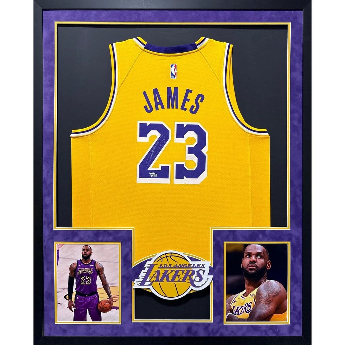 Framed Los Angeles Lakers Jersey Signed by LeBron James with PSA/DNA Authentication: Framed Los Angeles Lakers Jersey Signed by LeBron James with PSA/DNA Authentication This is a framed Los Angeles Lakers jersey autographed by LeBron James. The autograph is authenticated by PSA/DNA an
