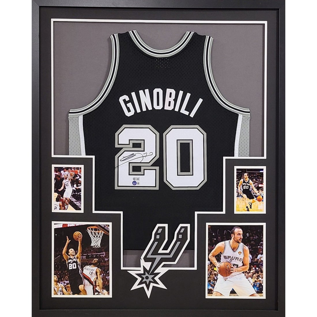 Manu Ginobili Signed Framed Jersey San Antonio Spurs Beckett Authenticated: Manu Ginobili Signed Framed Jersey San Antonio Spurs Beckett Authenticated A stunning framed jersey of Manu Ginobili, autographed and authenticated by Beckett, a leader in sports memorabilia authentic