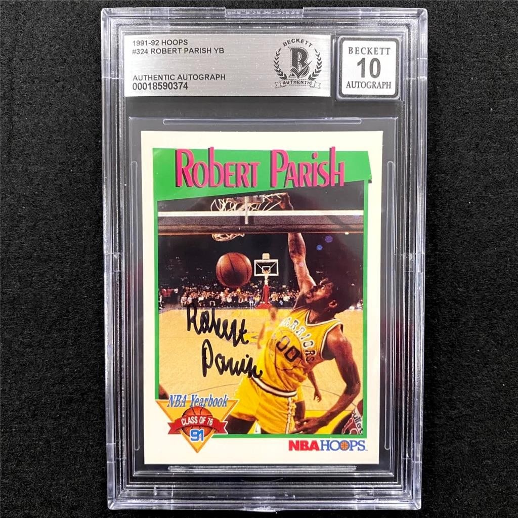 BAS 10 Auto Robert Parish 1991 92 NBA Hoops Yearbook Card #324 (1 of 2)