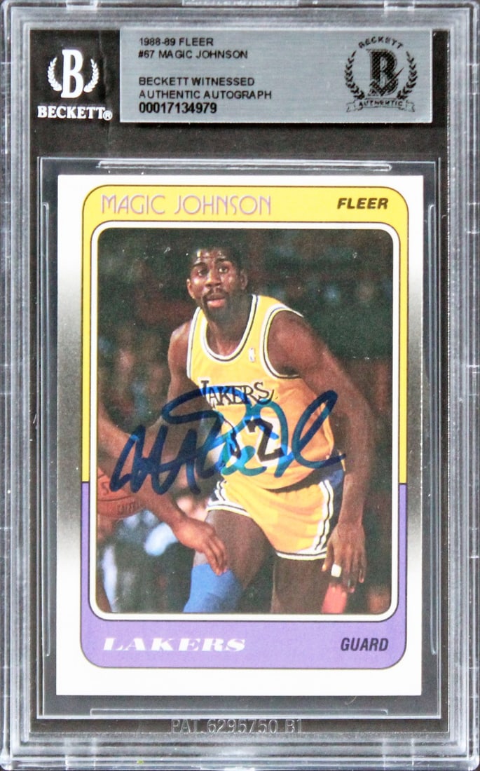 Magic Johnson Signed 1988 Fleer #67 Card Los Angeles Lakers BAS Authenticated: Magic Johnson Signed 1988 Fleer #67 Card Los Angeles Lakers BAS Authenticated This authentic 1988 Fleer #67 basketball card has been personally signed by Magic Johnson, the legendary player of the Los