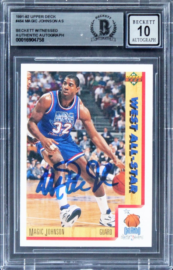 Magic Johnson Signed 1991 Upper Deck #464 Card Gem Mint 10 Beckett Authenticated (1 of 2)