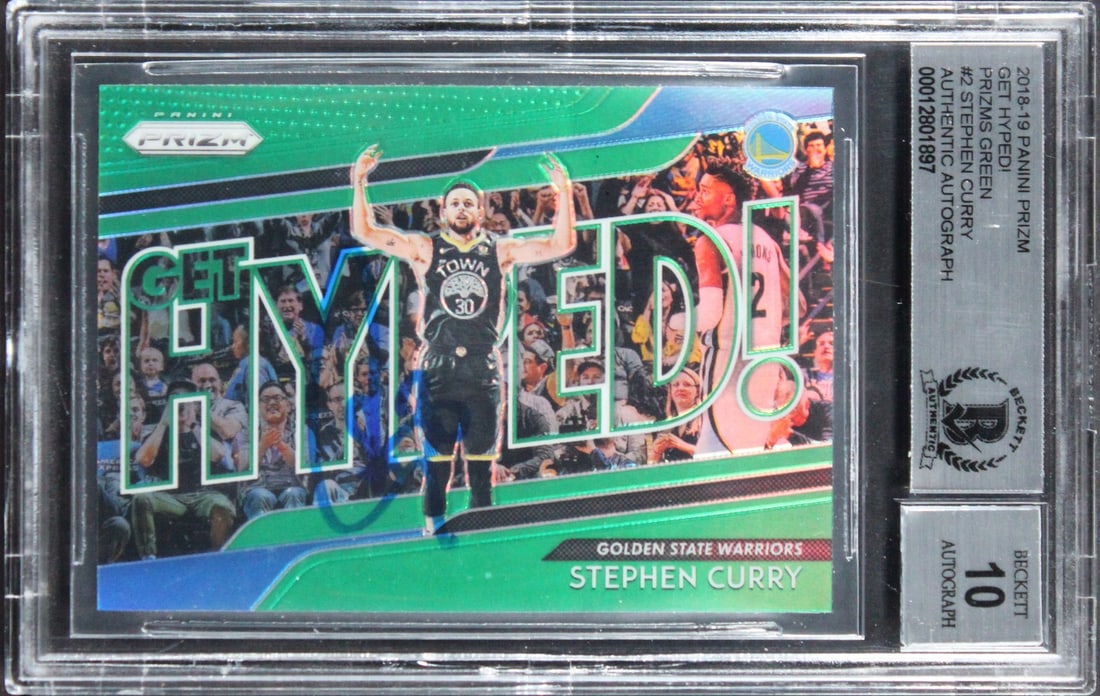 Beckett slabbed Stephen Curry 2018 Prizm Green #2 autograph card (1 of 2)