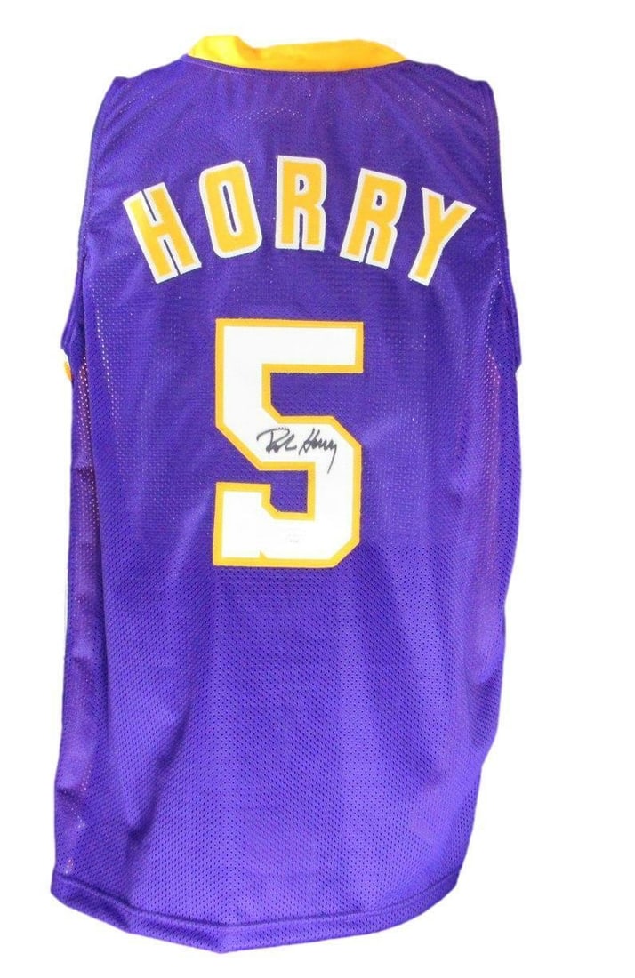 Autographed Los Angeles Lakers Robert Horry Purple Custom Jersey JSA COA: Autographed Los Angeles Lakers Robert Horry Purple Custom Jersey JSA COA This Los Angeles Lakers custom basketball jersey features the signature of Robert Horry. The jersey comes in purple, size XL, a