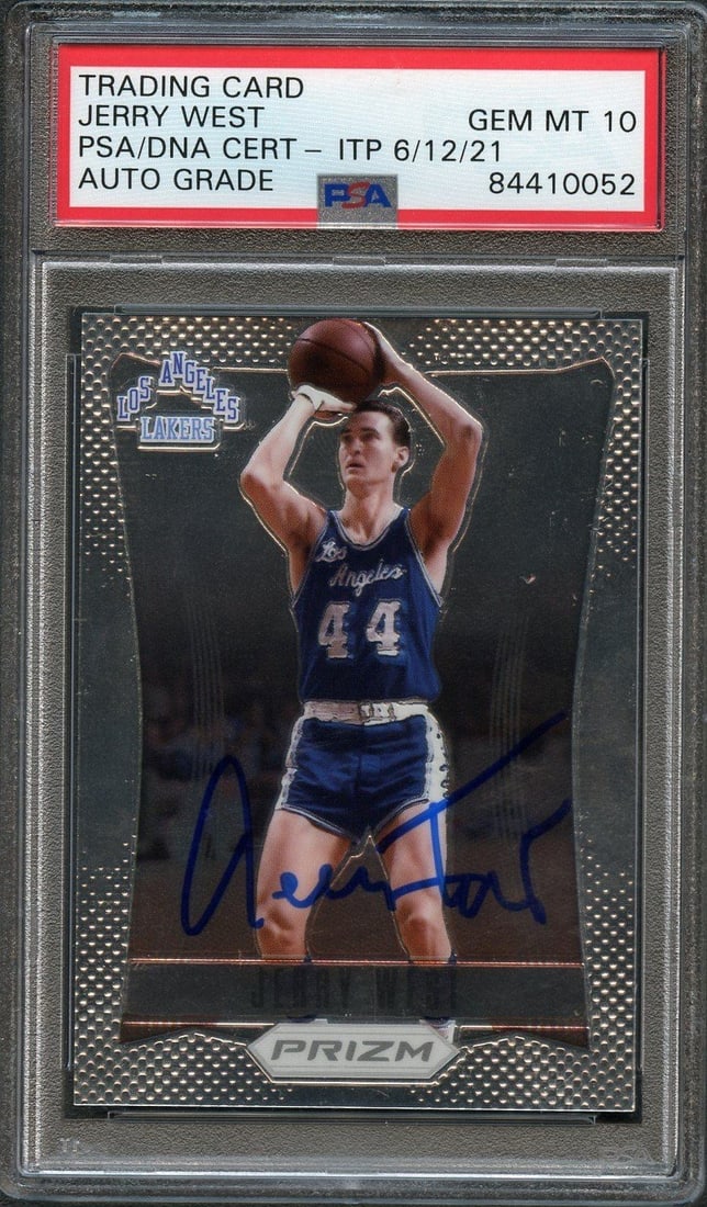 2012-13 Panini Prizm #172 Jerry West Signed Card PSA Authenticated: 2012-13 Panini Prizm #172 Jerry West Signed Card PSA Authenticated This is a 2012-13 Panini Prizm #172 card featuring the signature of basketball legend Jerry West. The autograph has been authenticate
