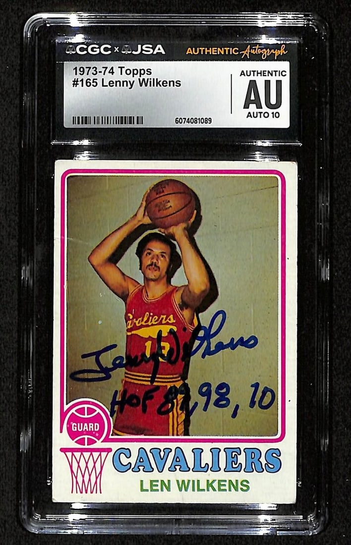 Len Wilkens HOF Signed 1973-74 Topps Card #165 Cavaliers CGC JSA: Len Wilkens HOF Signed 1973-74 Topps Card #165 Cavaliers CGC JSA This is an original Len Wilkens Hall of Fame Signed and Inscribed "HOF 89, 98, 10" 1973-74 TOPPS Card #165 representing the Cleveland C