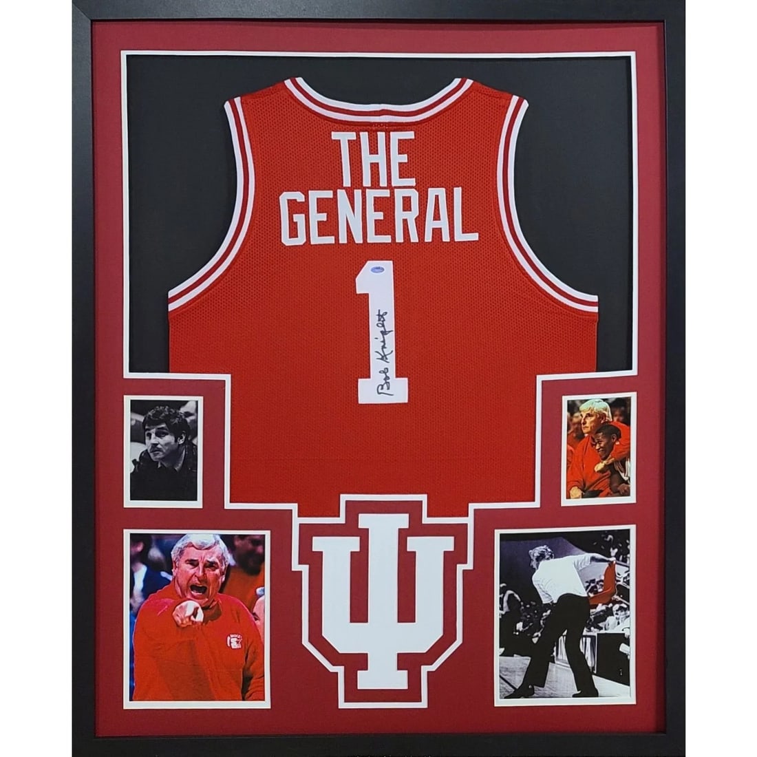 Framed Bobby Knight autographed Indiana jersey by Schwartz: Framed Bobby Knight autographed Indiana jersey by Schwartz This framed jersey features an authentic autograph from Bobby Knight and is presented in a professionally crafted display. The jersey is auth