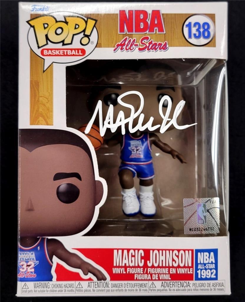 Magic Johnson Signed 92 NBA All-Star Funko Pop! Lakers Beckett Authenticated: Magic Johnson Signed 92 NBA All-Star Funko Pop! Lakers Beckett Authenticated Celebrate basketball history with this original Magic Johnson signed 1992 NBA All-Star Funko Pop! This collectible figure f