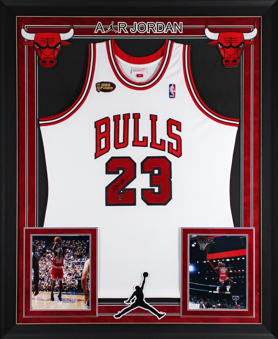 Michael Jordan Signed 1997-98 White Bulls Framed Jersey UDA COA (1 of 7)