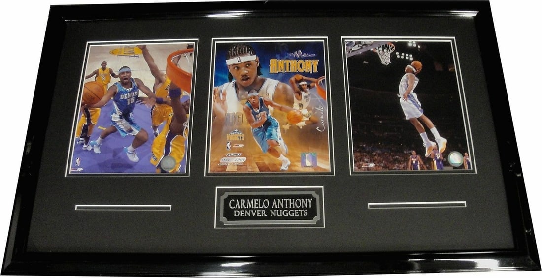 Three Framed 8x10 Carmelo Anthony Denver Photographs Unsigned NBA Memorabilia: Three Framed 8x10 Carmelo Anthony Denver Photographs Unsigned NBA Memorabilia This item features three custom framed 8x10 photographs of Carmelo Anthony during his time with the Denver NBA team. The p