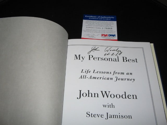 Signed John Wooden UCLA Bruins Championship Book PSA DNA: Signed John Wooden UCLA Bruins Championship Book PSA DNA This is a pre-owned, original book related to the UCLA Bruins, signed by John Wooden. The item is associated with football (NFL) and originates