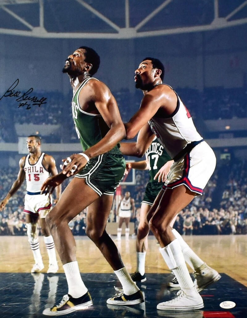 Signed Bill Russell Boston Celtics 16x20 Photo JSA Authenticated: Signed Bill Russell Boston Celtics 16x20 Photo JSA Authenticated This is an original 16x20 photo autographed by Bill Russell of the Boston Celtics. The autograph has been authenticated by James Spence